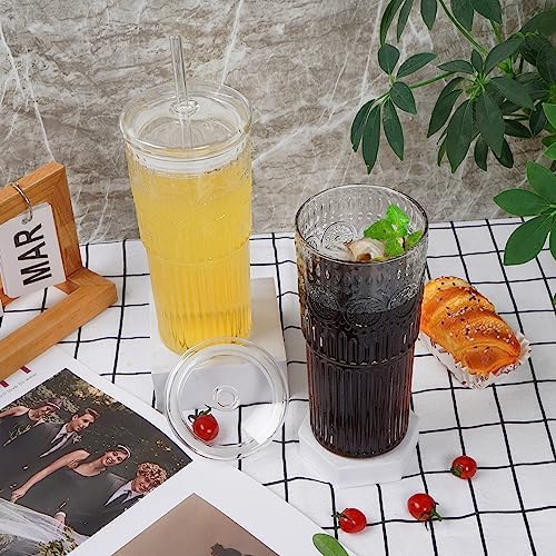Bandesun All Glass Iced Coffee Cup With Lids and Straws,24 OZ High