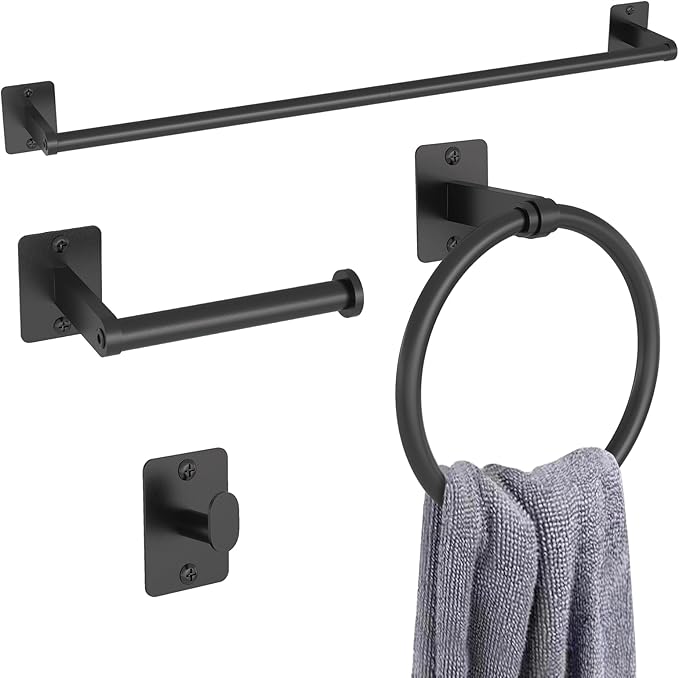 Matte Black Bathroom Accessories Set, KLJKPA 4 Pieces Bathroom Hardware Set by KLJKPA