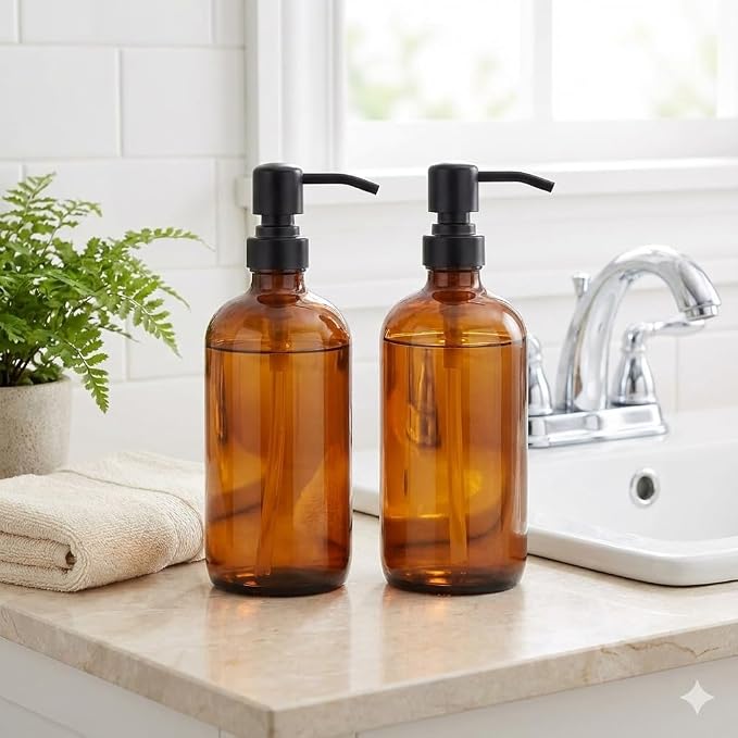 2 Pack Thick Amber Glass Pint Jar Soap Dispenser - Image 6
