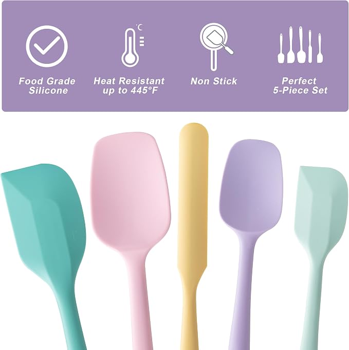 Silicone Spatula Set, 5 Piece Food Grade Rubber Spatulas - Image 3