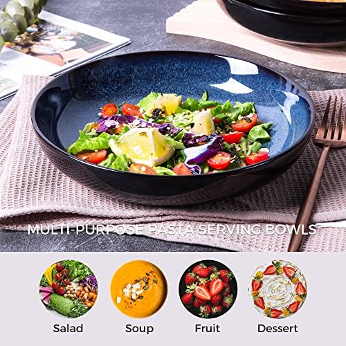 LERATIO 9.0" Ceramic Pasta Bowls Set of 4,38oz Large Stoneware Bowls