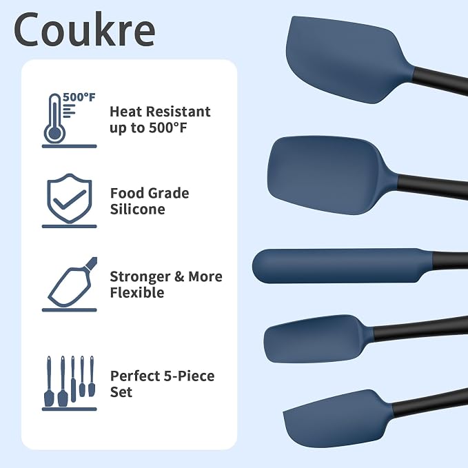 Coukre Silicone Spatula Set of 5, High Temperature Resistant, Food Grade - Image 3