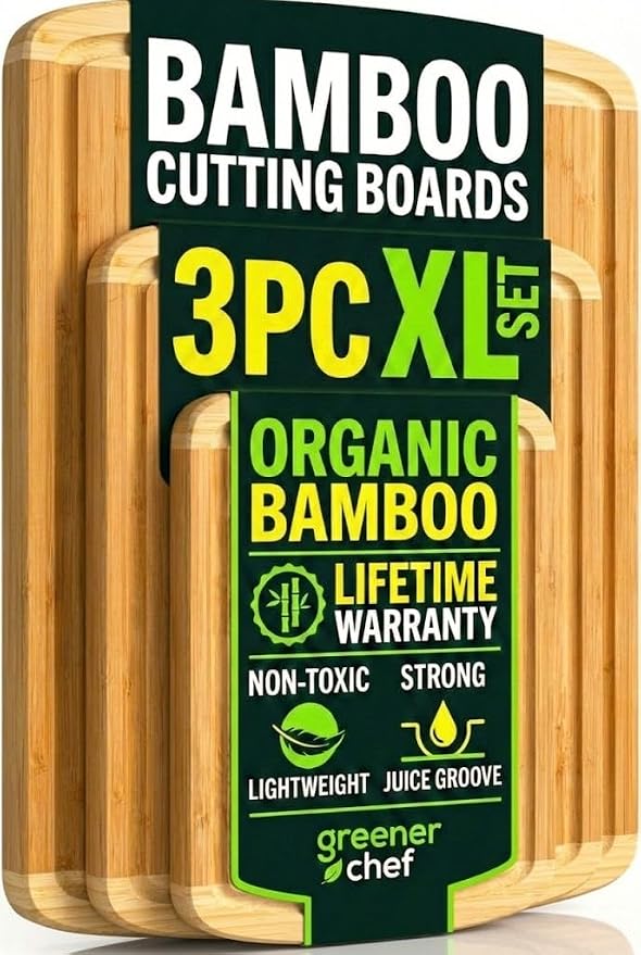 Greener Chef Luxury XL Bamboo Cutting Board Set of 3 by GreenerChef