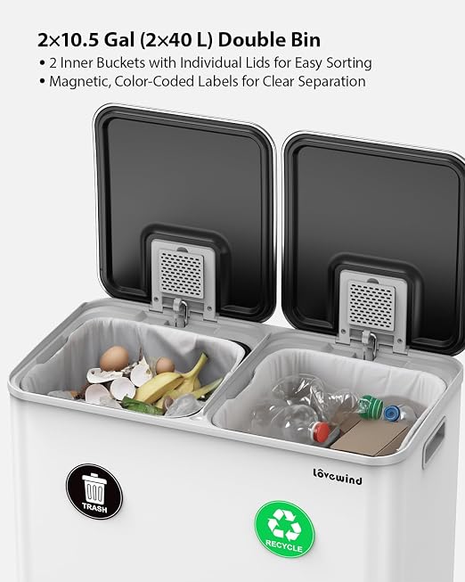 Lovewind Trash Can, 2 x 10.5 Gallon Garbage Can - Image 3
