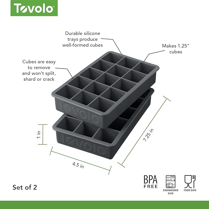 Tovolo Silicone Ice Cube Tray Charcoal Gray Pack of 2 BPA Free Ice Tray Mold - Image 6