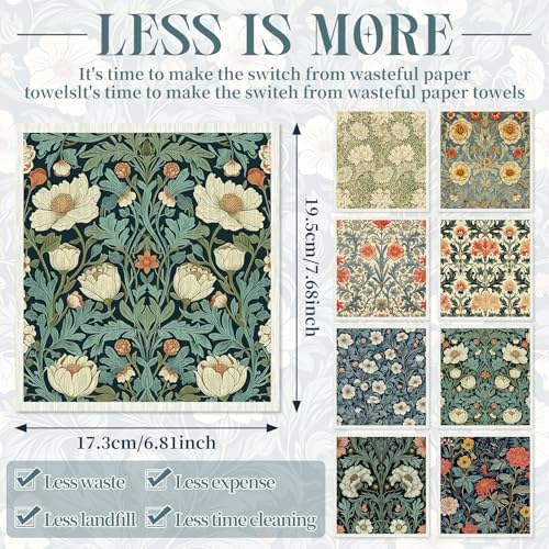 Tegeme 8 Pcs William Morris Swedish Dishcloth Kitchen Vintage Floral