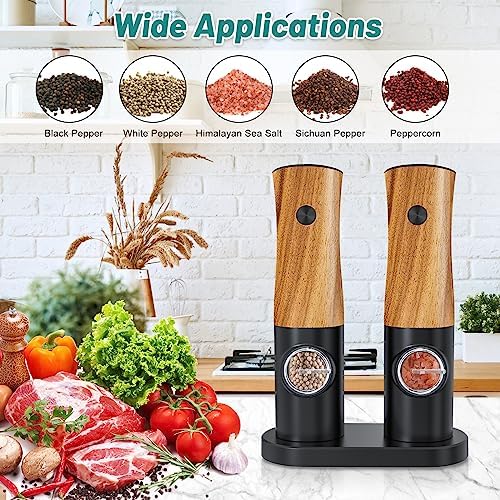 Electric Salt and Pepper Grinder Set, Battery Powered, Wood Grain