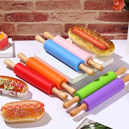 Dandat 6 Pcs Small Rolling Pin Kids 12 Inch Mini Silicone Rolling Pin