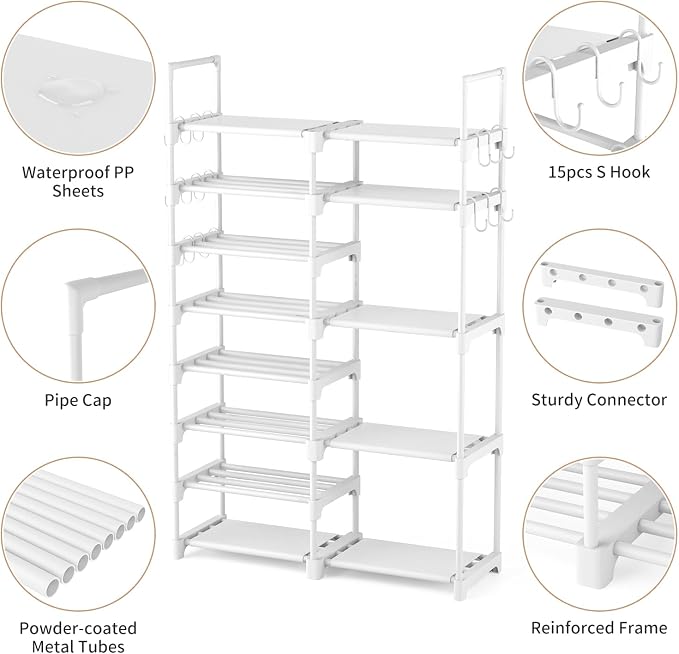 ROJASOP White Shoe Rack, Tall Metal Shoe Rack Organizer - Image 5