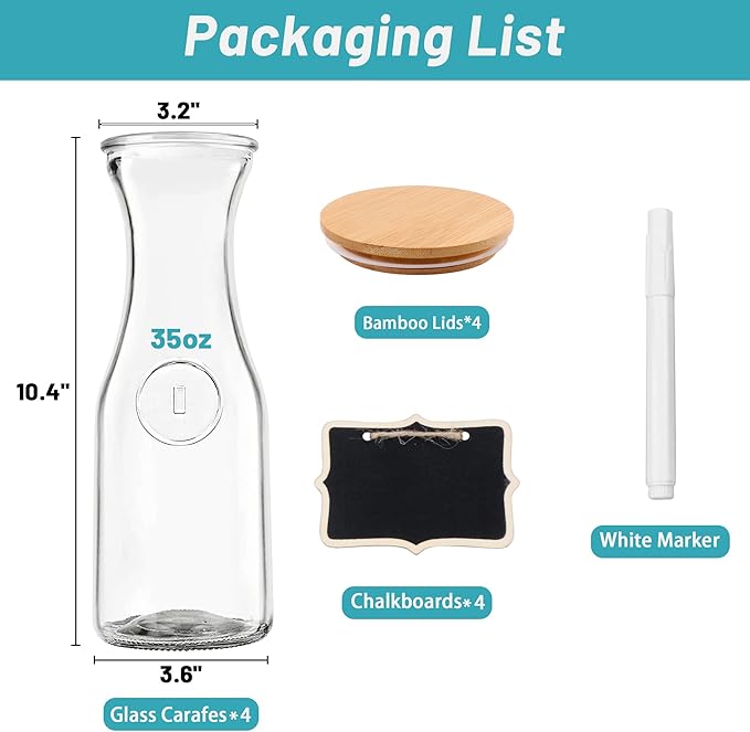 Glass Carafe with Bamboo Lid, Round 35 Oz Beverage Dispensers Carafe, Mimosa - Image 3