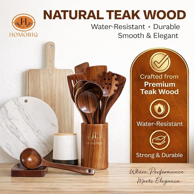 12-Piece Premium Teak Wooden Cooking Utensils Set – Heat-Resistant Spoons & - Image 4