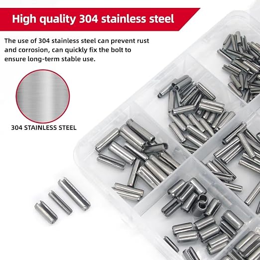 424-Piece Stainless Steel Roll Pin Kit – Spring Dowels, Slotted & Split Pins – - Image 3