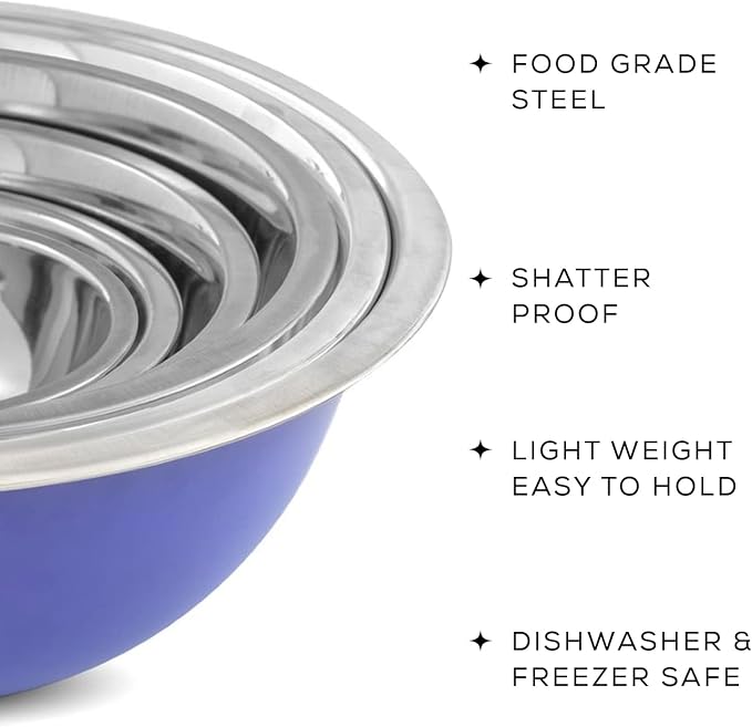 JoyJolt Stainless Steel Mixing Bowl Set of 6-5qt to 0.5qt Nesting Bowls - Image 4