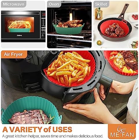 ME.FAN Air Fryer Silicone Liners for 4 to 7 QT [2 Pack] Reusable Air