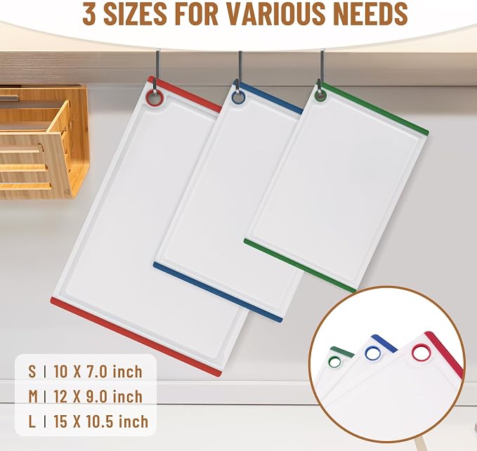 Kikcoin Plastic Cutting Boards for Kitchen, 3-Piece Large Cutting Board Set - Image 2