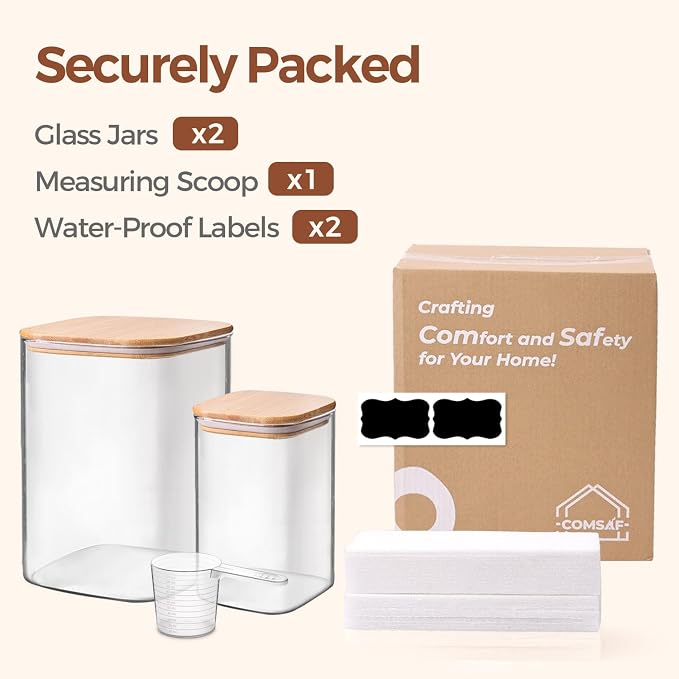 ComSaf Glass Food Storage Containers, 3.6Qt/1.2Qt Glass Flour and Sugar - Image 8