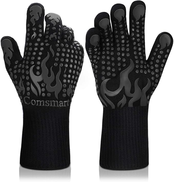 Comsmart BBQ Gloves, 1472F Heat Resistant Silicone Non-Slip Oven Mitts by Comsmart