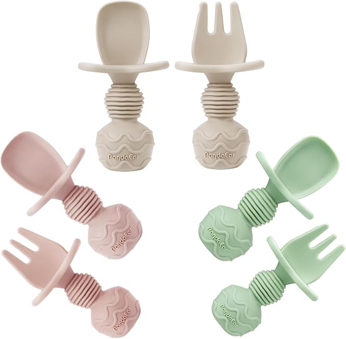 PandaEar 6 Pack Silicone Baby Spoons and Fork Feeding Set- Anti-Choke First by PandaEar