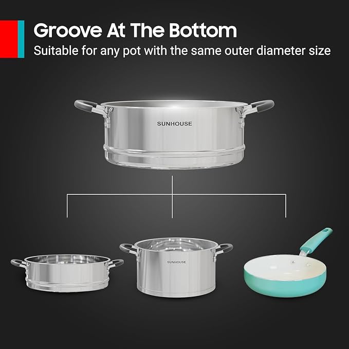 Sunhouse – 18/10 Stainless Steel Steamer Insert Pans Stainless Steel Stackable - Image 5
