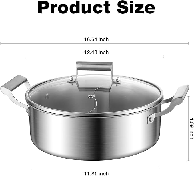 Delarlo 6.8QT Tri-Ply Stainless Steel Double-flavor Shabu Shabu Pot 12 inch - Image 7