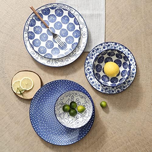 Selamica Ceramic Dinnerware Sets, 12 pcs Plates and Bowls Sets,Vintage