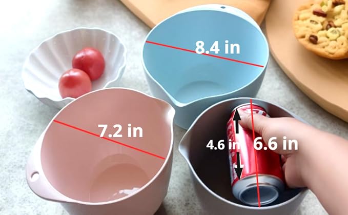 3 Plastic Mixing Bowls with Lids, Pour Spout, TPR Bottom, Mixing Bowl Set - Image 7
