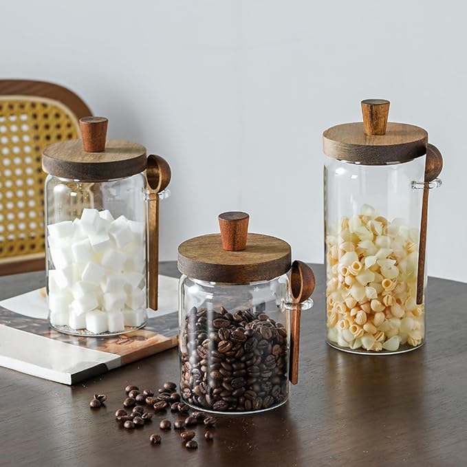 ANSQU 34oz Glass Jar with Wooden Lid & Spoon, Food Storage Containers Coffee - Image 7