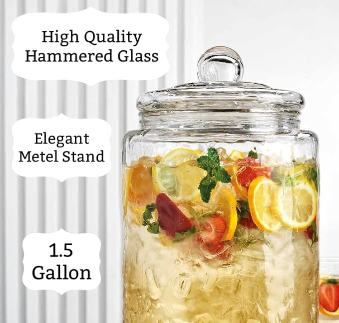MosJos 3 Gallon Classic Hammered Glass Ice Cold Beverage Drink Dispenser - - Image 5