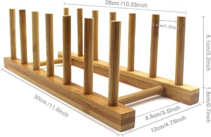 INNERNEED Bamboo Wooden Plate Racks Dish Stand Holder Kitchen Storage Cabinet - Image 4