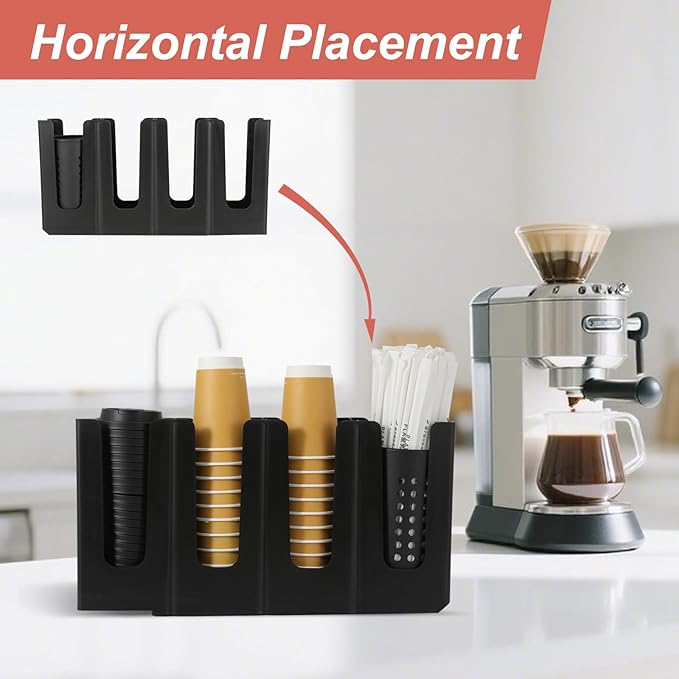 Paper Cup and Lid Holder with Straw Organizer, 4 Compartment Adjusting - Image 4