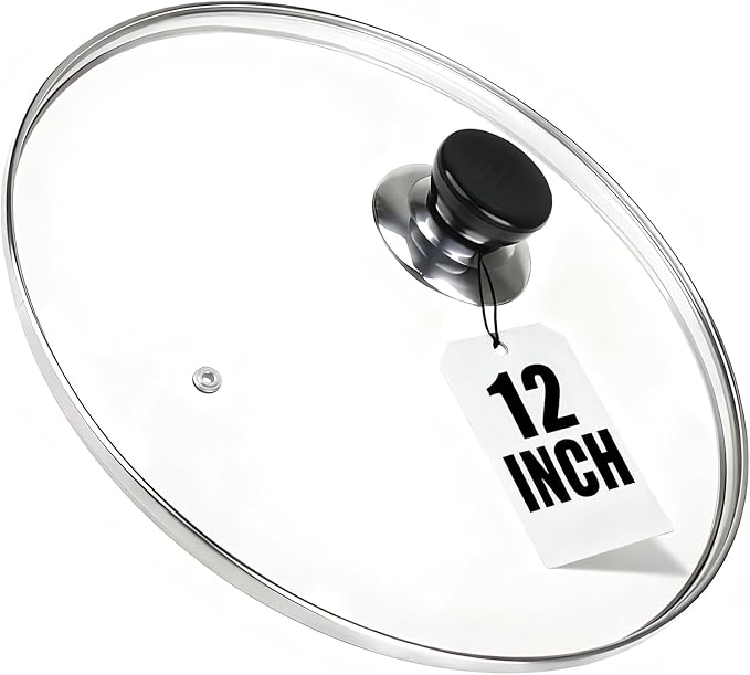 12 Inch Pan Lid, Tempered Glass Cast Iron Lids by Eptcp
