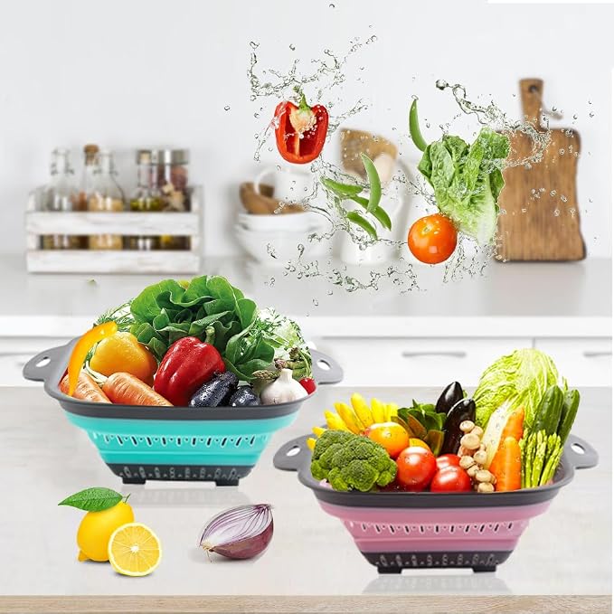 Collapsible Colander Set, Square Round Triangles Silicone Kitchen Strainer - Image 6