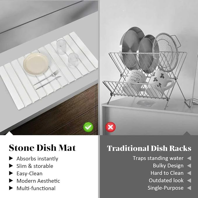 Large Stone Dish Drying Mats for Kitchen Counter, Fast Drying Collapsible Dish - Image 6