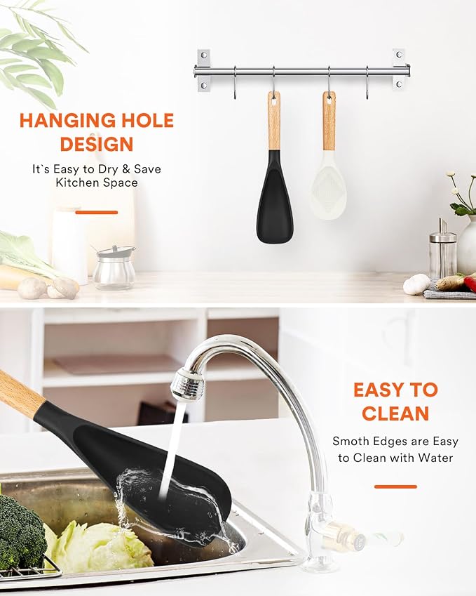 Cooking Spoon and Rice Scooper for Nonstick Cookwares, Wood Handle Spoon for - Image 6
