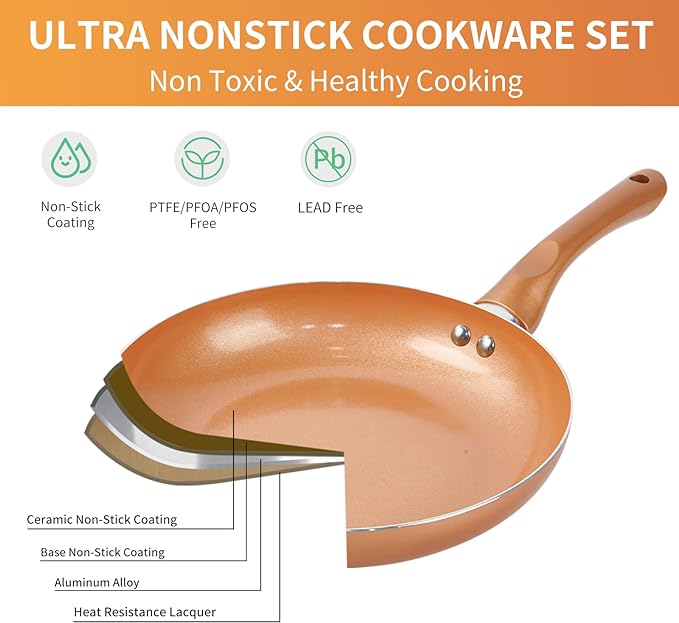 M MELENTA Pots and Pans Set Ultra Nonstick, Pre-Installed 11pcs Cookware Set - Image 6
