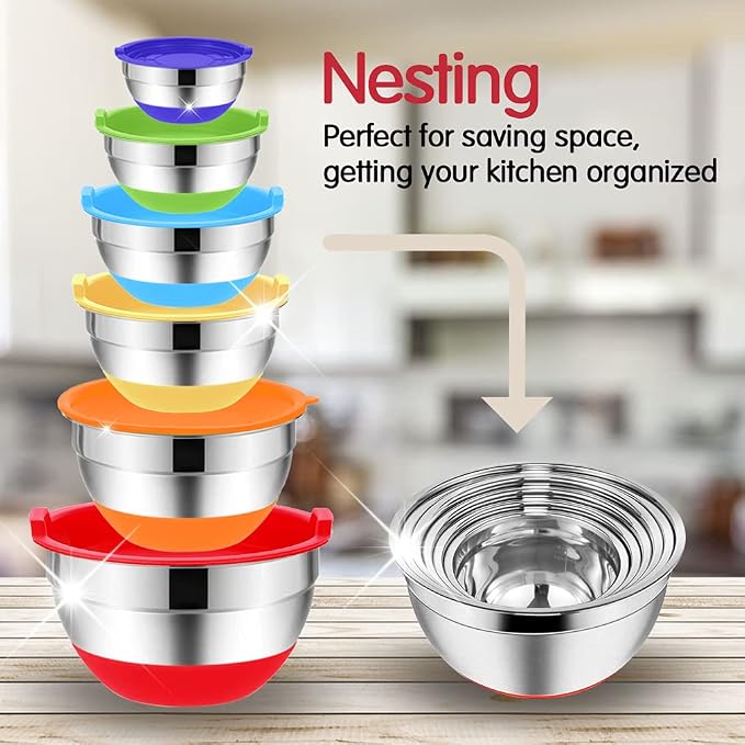 Rottay Mixing Bowls with Airtight Lids, Nesting Bowls with 3 Grater Attachments - Image 3