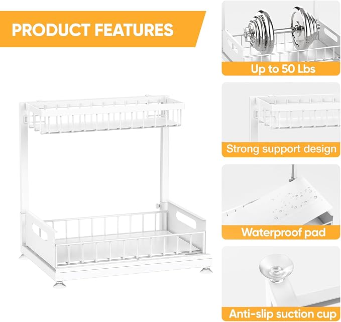 Saydear Under Sink Organizer Storage 2-Tier Premium Metal Pull-Out Kitchen - Image 6