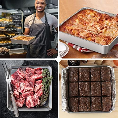 9 Inch Square Cake Pan Set of 2, Stainless Steel Baking Brownie Pan