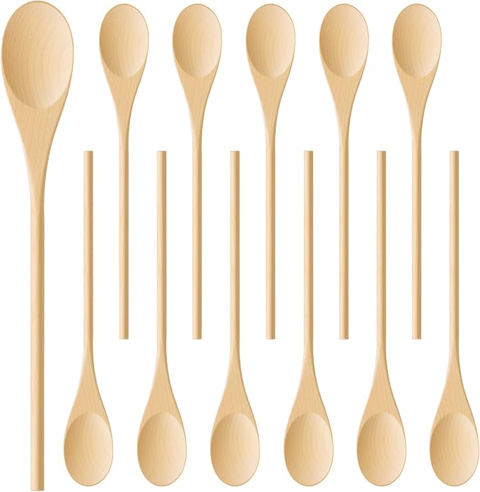 MORGLES 12 Pcs Wooden Spoons for Cooking, 12 Inches Soup Spoons for Eating by Morgles
