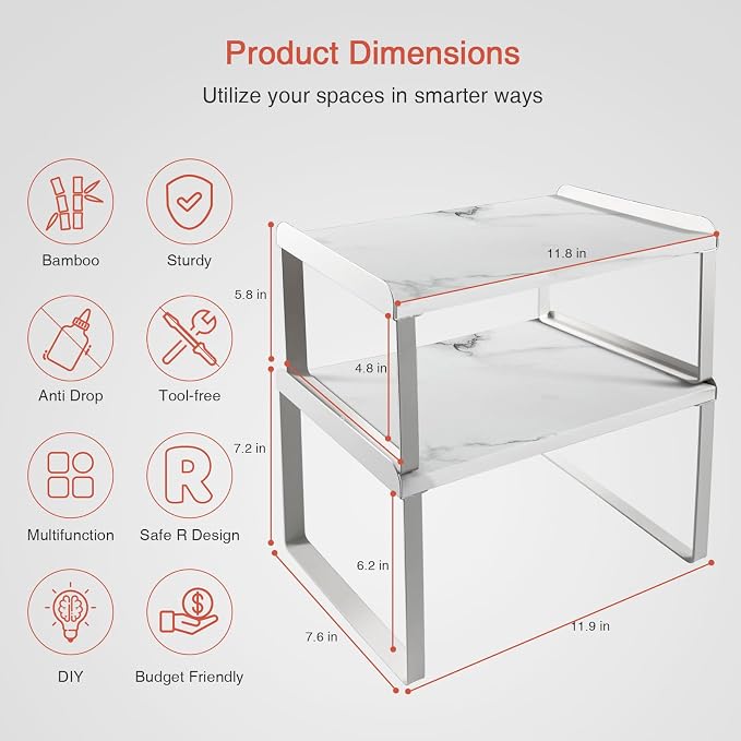 Goozii White Marble Kitchen Counter Shelf Organizer, Modern Dish Plate Organizer - Image 6