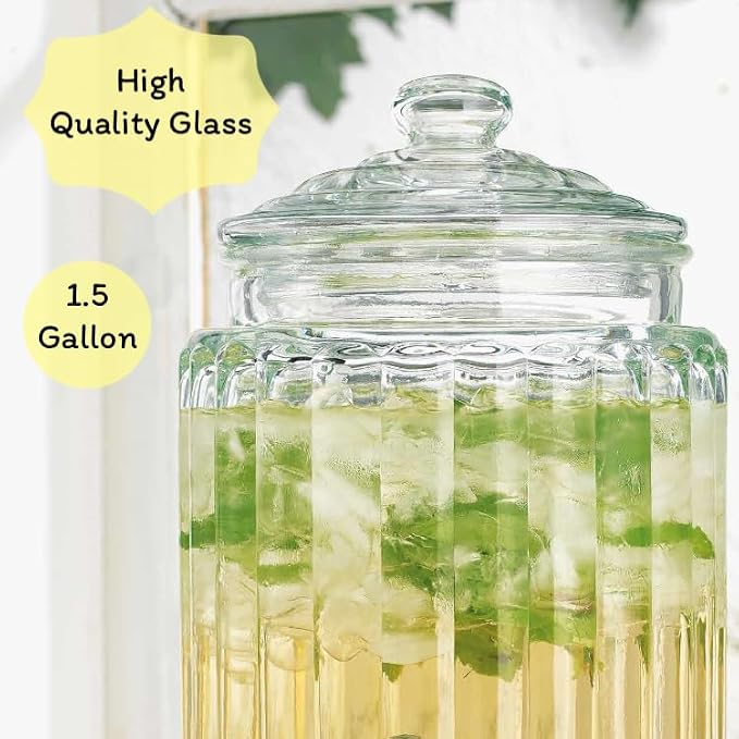 MosJos 2 PACK 1.5 Gallon Drink dispenser, Glass Beverage Dispenser - Image 2