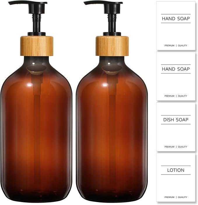 KASUNTING Amber Soap Dispenser Plastic, 17 Fl Oz Hand and Dish Dispenser Set by ALPIRIRAL
