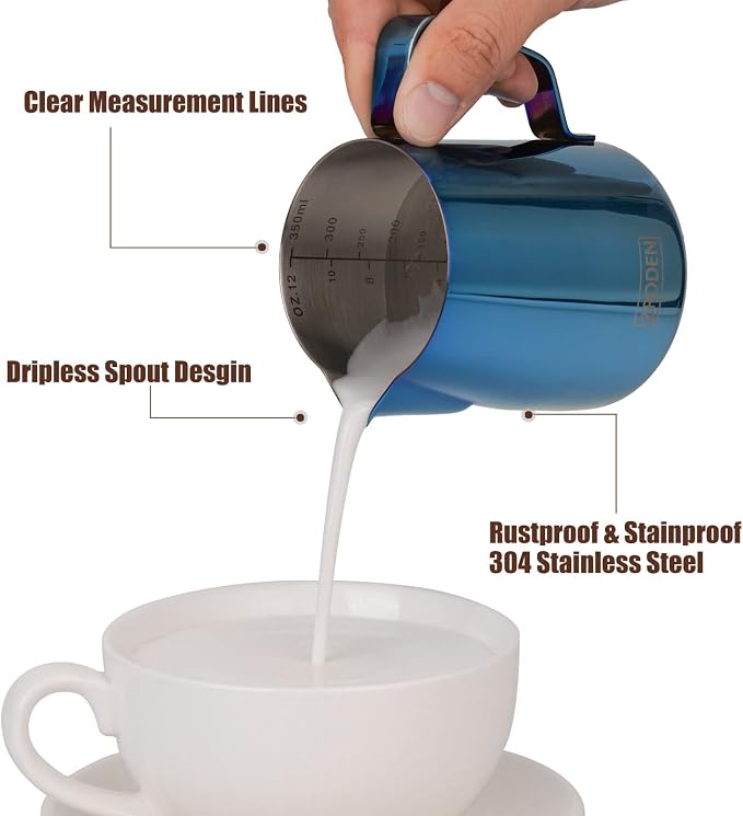 Milk Frothing Pitcher, 12oz Espresso Steaming Pitchers Stainless Steel - Image 2