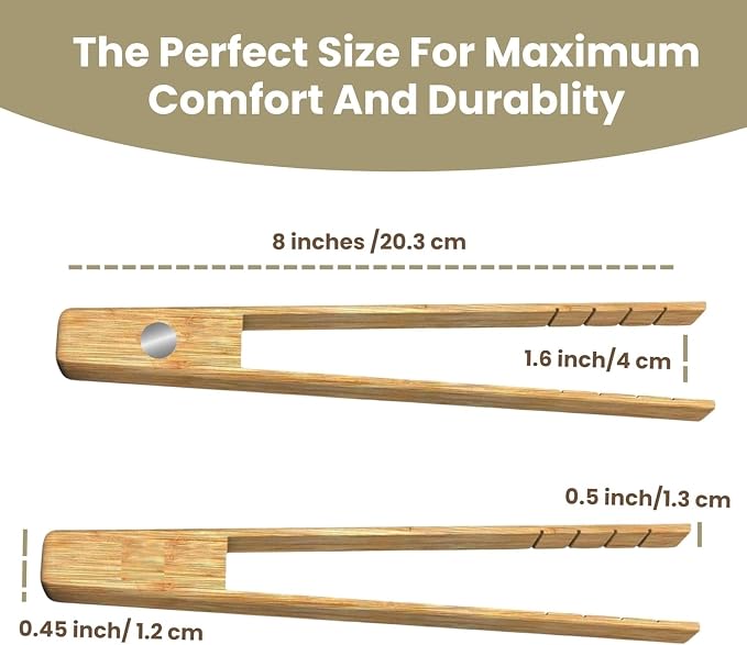 Toaster Tongs With Magnet | Bamboo Kitchen Utensils - Image 3