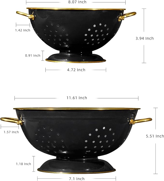 Metal Colander 2 Pack, 3.5 Quart Powder Coated Self-draining Solid Ring Base - Image 2