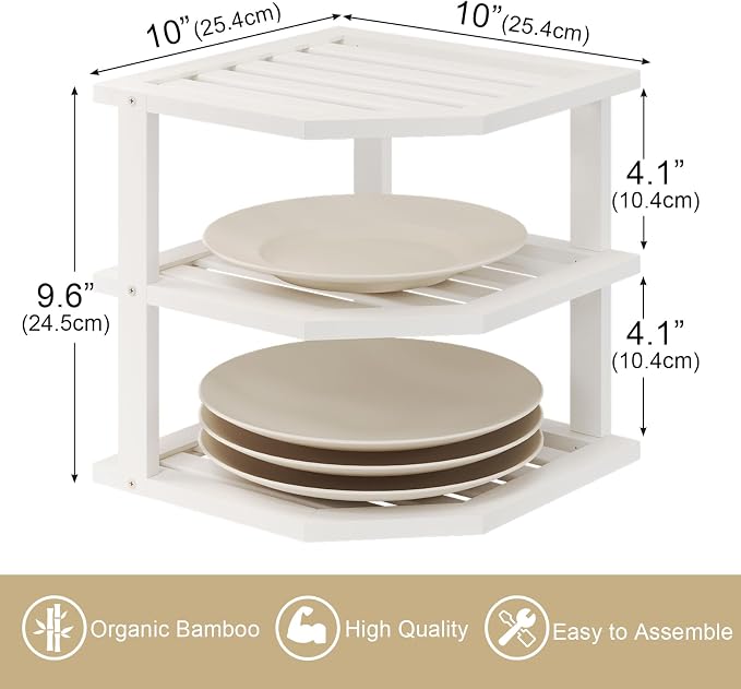 VERTORGAN 3 Tier Bamboo Corner Shelf, Dish Drying Rack, Plate Organizer - Image 3