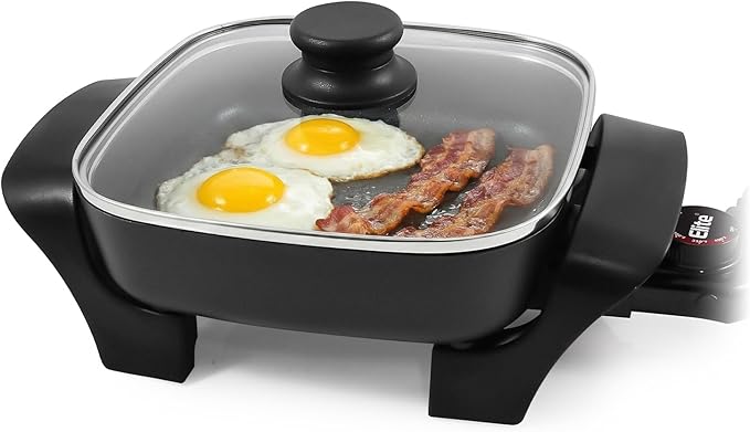 Elite Gourmet EG808 Electric Skillet 8"x8" Non-Stick Coating, Tempered Glass Lid by EliteGourmet