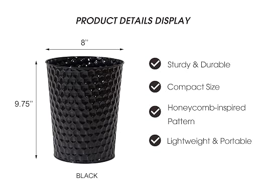 Venalys Small Metal Trash Can Wastebasket, Decorative Honeycomb Garbage Can - Image 6