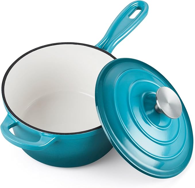 Homikit Cast Iron Sauce Pan, 1 Quart Enameled Cast Iron Saucepan by Homikit