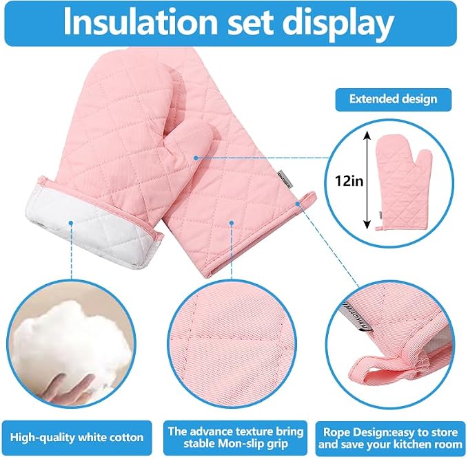 Oven Mitts and Pot Holders 4 pcs Set, High Heat Resistant 500 Degree Extra - Image 3
